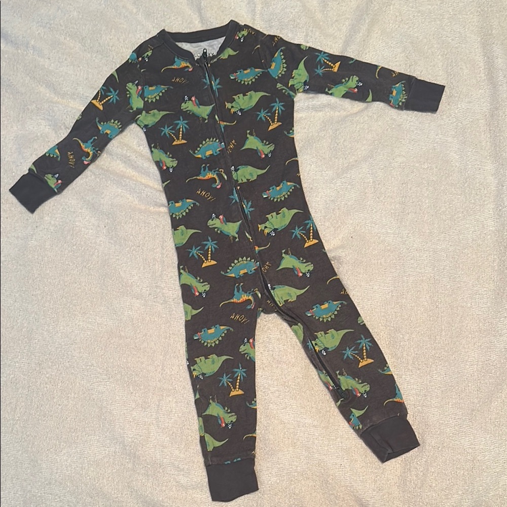 Old Navy Kids Dinosaur Print Footie Pajama - Black and Green